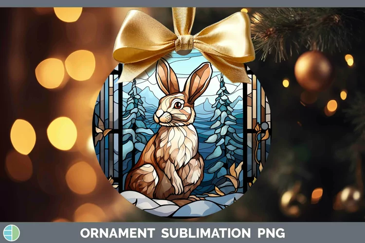 Woodland Stained Glass Snowshoe Hare Ornament Sublimation Ba