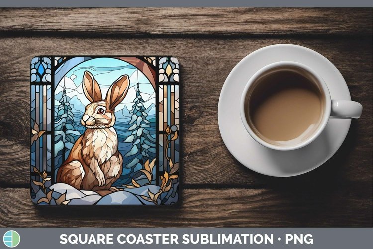 GorgeousWoodland Stained Glass Square Coaster design.