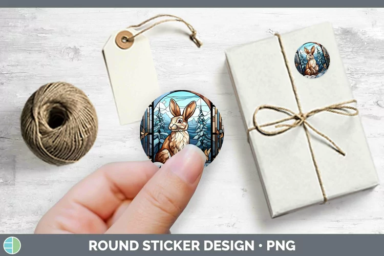 Woodland Stained Glass Snowshoe Hare Stickers | Round Labels