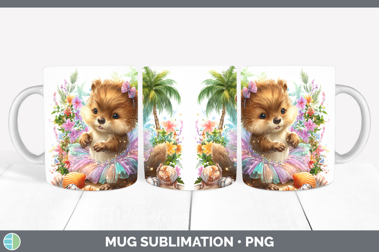 Woodland Summer Beach Beaver Mug Wrap Sublimation Coffee Cup