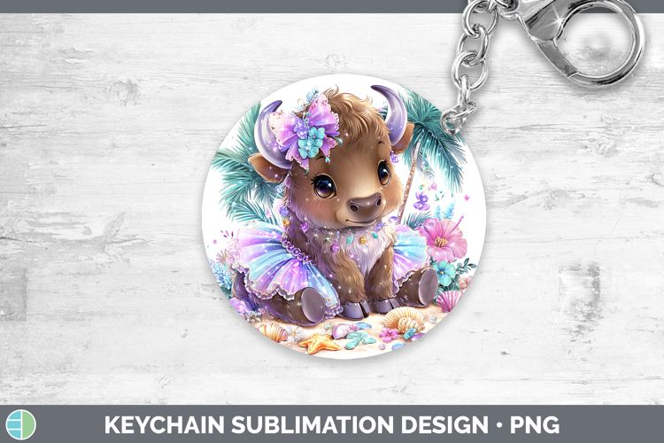 Woodland Summer Beach Musk Ox Keychain Sublimation Keyring D