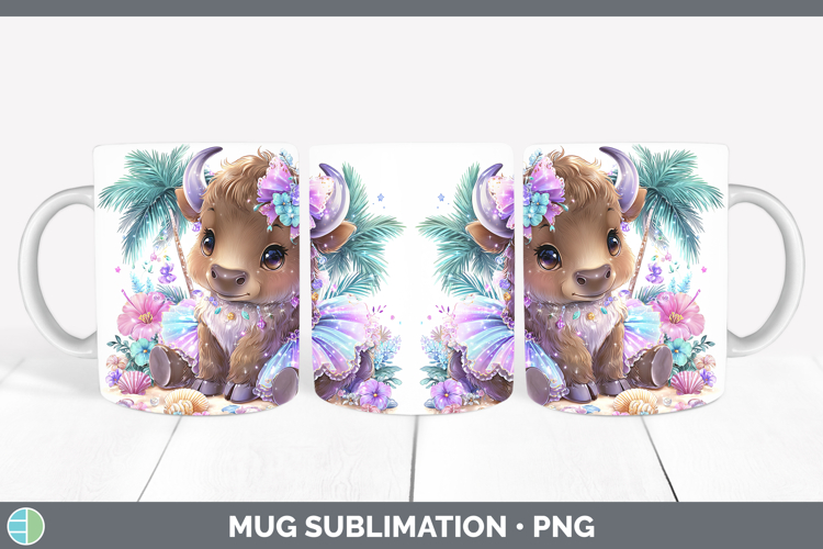 Woodland Summer Beach Musk Ox Mug Wrap Sublimation Coffee Cu