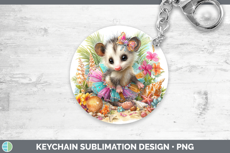 Woodland Summer Beach Opossum Keychain Sublimation Keyring D