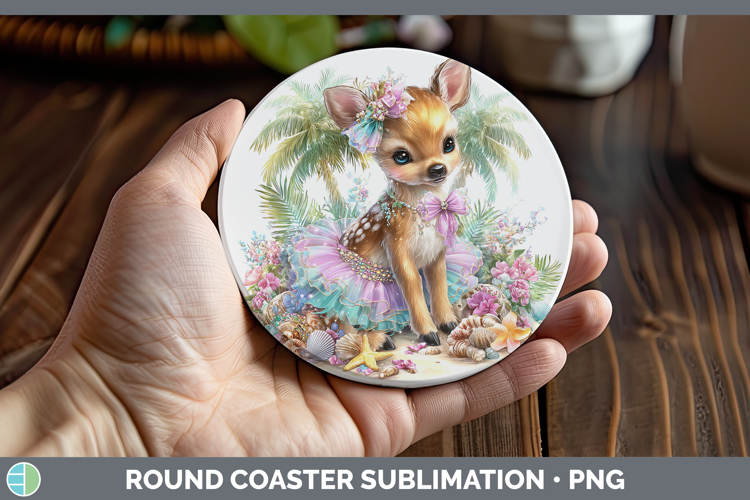 Woodland Summer Beach Reindeer Round Coaster Sublimation Coa