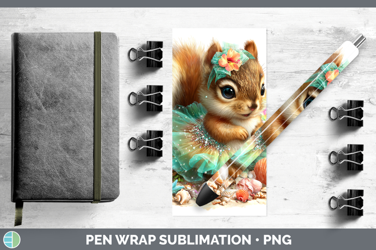 Woodland Summer Beach Squirrel Pen Wrap Sublimation Pen Desi