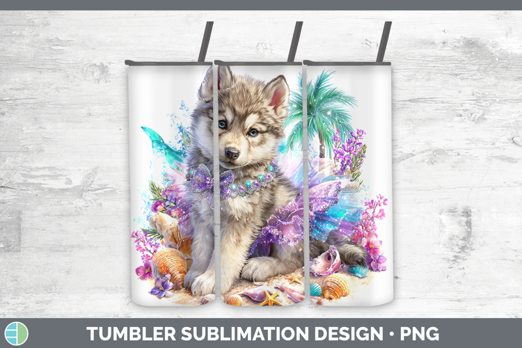 Woodland Summer Beach Wolf Tumbler Sublimation 20 oz Skinny