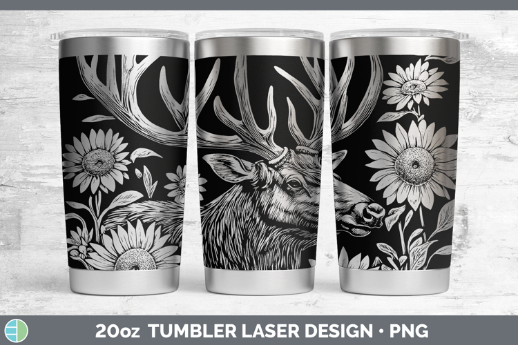Woodland Sunflower Elk Laser 20oz Tumbler Sublimation Tumble