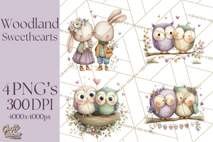 Cute Woodland Valentine Animals Clipart PNG