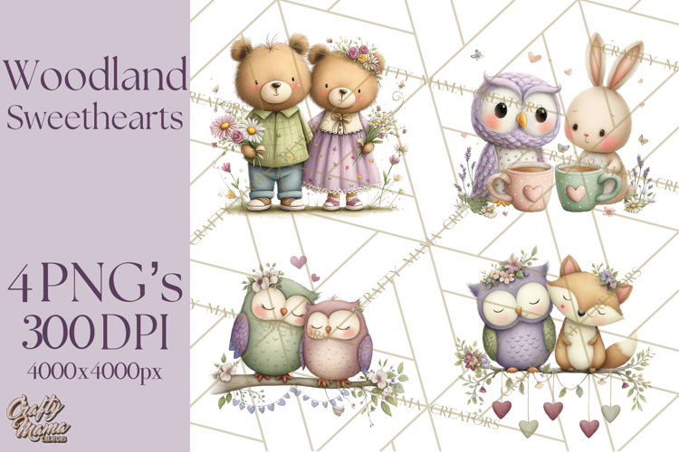 Cute Woodland Valentine Animals Clipart PNG