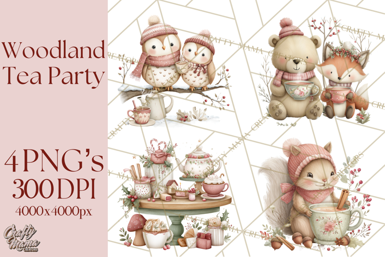 Woodland Animals Tea Party Clipart PNG