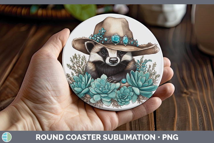 Woodland Teal Cowboy Badger Round Coaster Sublimation Coaste