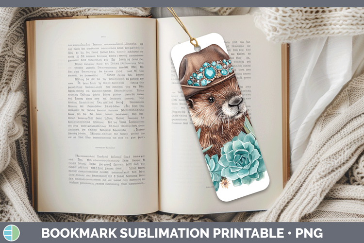 Woodland Teal Cowboy Beaver Bookmark Sublimation Printable D