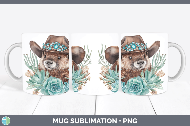Woodland Teal Cowboy Beaver Mug Wrap Sublimation Coffee Cup