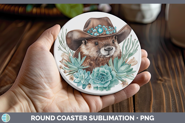 Woodland Teal Cowboy Beaver Round Coaster Sublimation Coaste