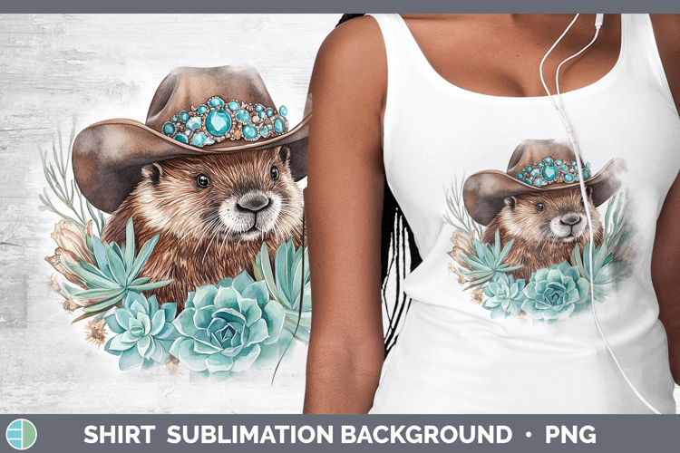 Woodland Teal Cowboy Beaver Shirt Sublimation Background Des