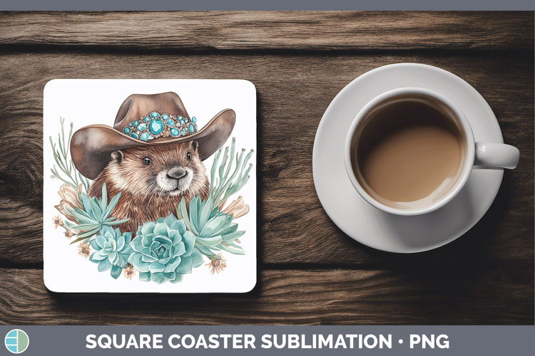 Woodland Teal Cowboy Beaver Square Coaster Sublimation Coast