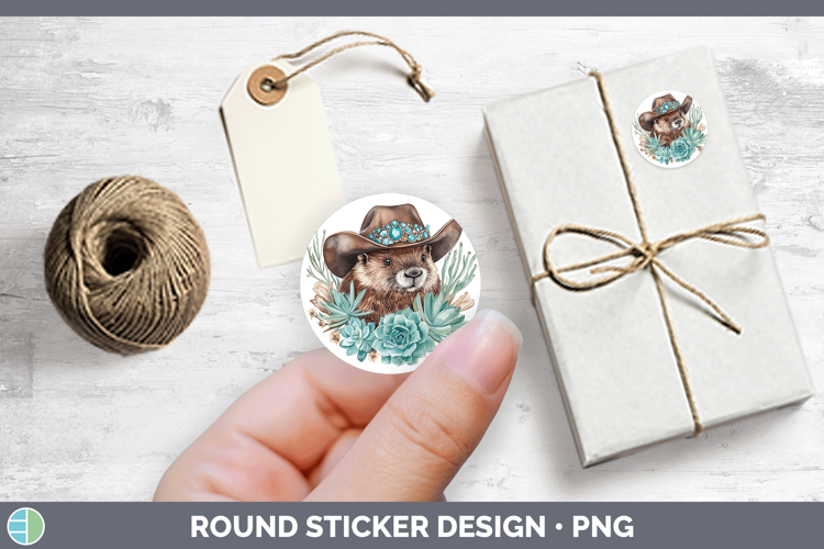Woodland Teal Cowboy Beaver Stickers | Round Labels Designs