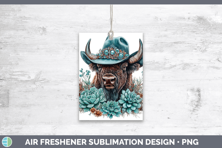 Woodland Teal Cowboy Bison Air Freshener Sublimation Car Fre