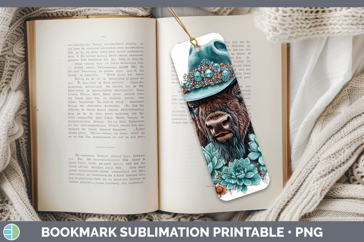Woodland Teal Cowboy Bison Bookmark Sublimation Printable De