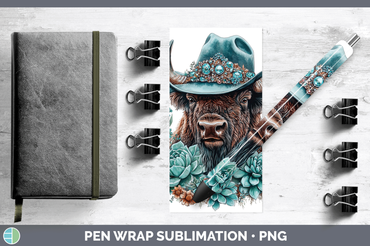 Woodland Teal Cowboy Bison Pen Wrap Sublimation Pen Designs