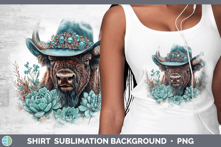 Woodland Teal Cowboy Bison Shirt Sublimation Background Desi