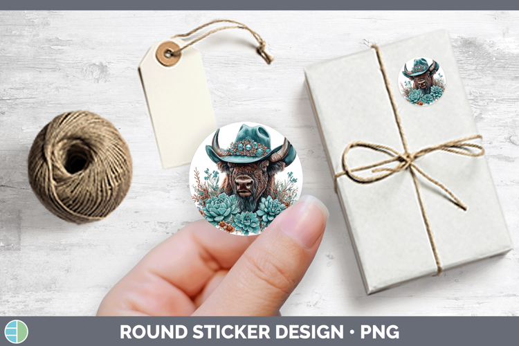 Woodland Teal Cowboy Bison Stickers | Round Labels Designs