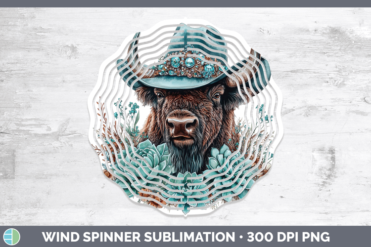 Woodland Teal Cowboy Bison Wind Spinner Sublimation Spinner