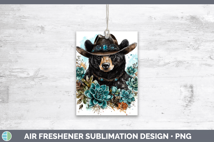 Woodland Teal Cowboy Black Bear Air Freshener Sublimation Ca