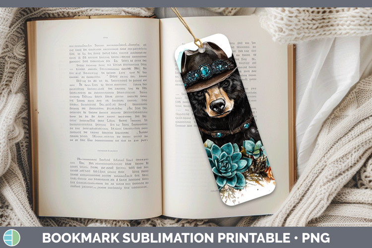 Woodland Teal Cowboy Black Bear Bookmark Sublimation Printab