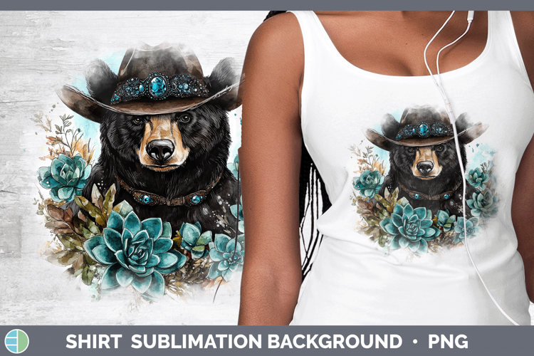 Woodland Teal Cowboy Black Bear Shirt Sublimation Background