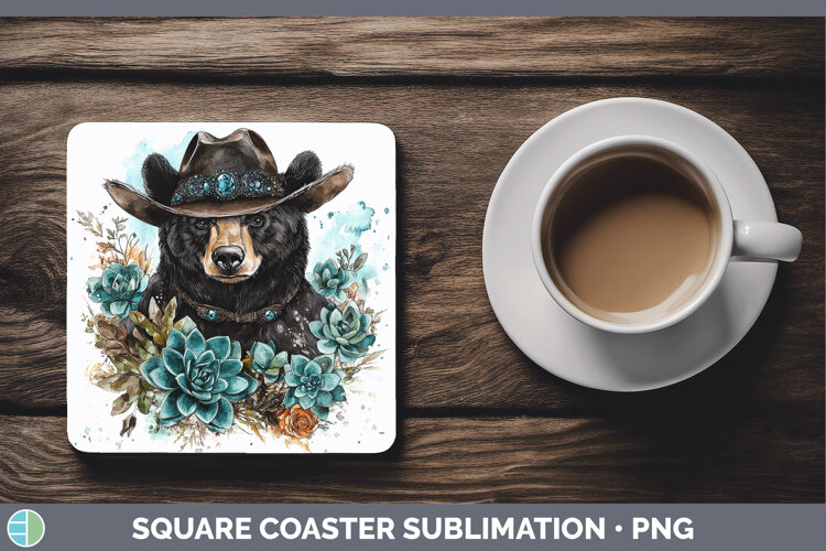 GorgeousWoodland Teal Cowboy Square Coaster design.