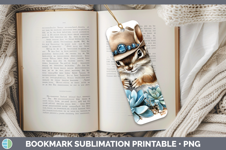 Woodland Teal Cowboy Chipmunk Bookmark Sublimation Printable