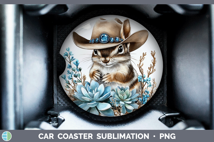 Woodland Teal Cowboy Chipmunk Car Coaster Sublimation Desig