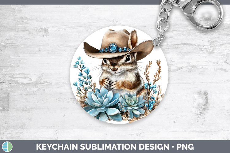 Woodland Teal Cowboy Chipmunk Keychain Sublimation Keyring D