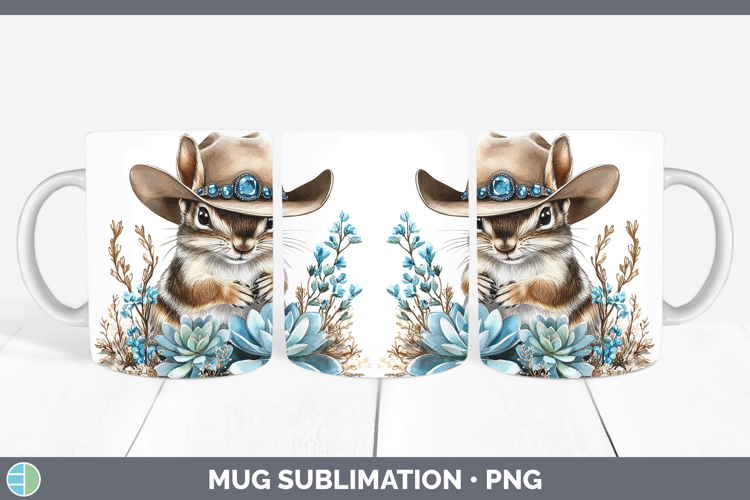 Woodland Teal Cowboy Chipmunk Mug Wrap Sublimation Coffee Cu