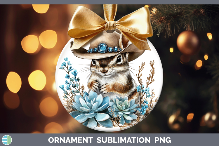Woodland Teal Cowboy Chipmunk Ornament Sublimation Bauble De