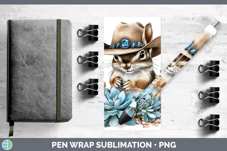Woodland Teal Cowboy Chipmunk Pen Wrap Sublimation Pen Desig