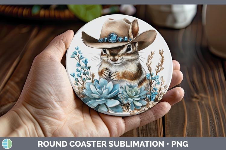 Woodland Teal Cowboy Chipmunk Round Coaster Sublimation Coas