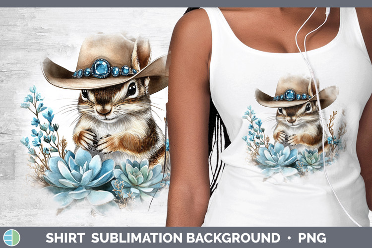 Woodland Teal Cowboy Chipmunk Shirt Sublimation Background D
