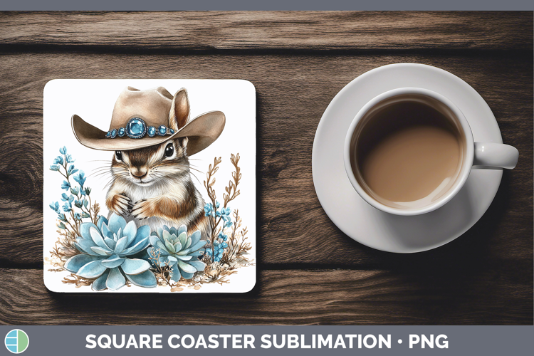 Woodland Teal Cowboy Chipmunk Square Coaster Sublimation Coa