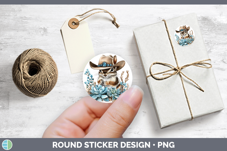 Woodland Teal Cowboy Chipmunk Stickers | Round Labels Design