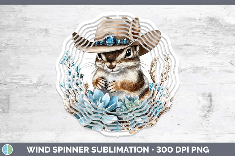 Woodland Teal Cowboy Chipmunk Wind Spinner Sublimation Spinn