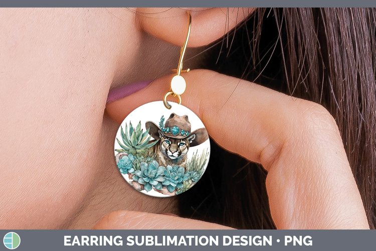 Woodland Teal Cowboy Cougar Round Earrings Sublimation Earri