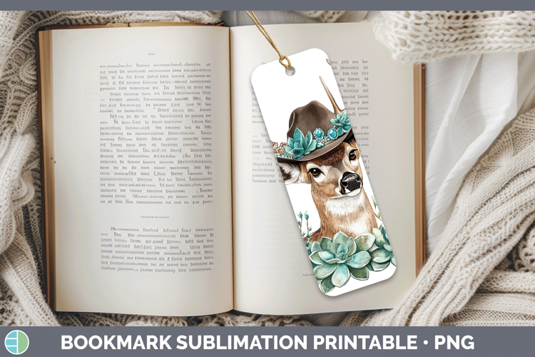 Woodland Teal Cowboy Deer Bookmark Sublimation Printable Des
