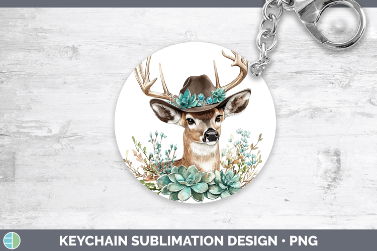 Woodland Teal Cowboy Deer Keychain Sublimation Keyring Desig