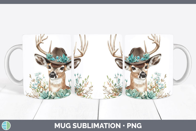 Woodland Teal Cowboy Deer Mug Wrap Sublimation Coffee Cup De