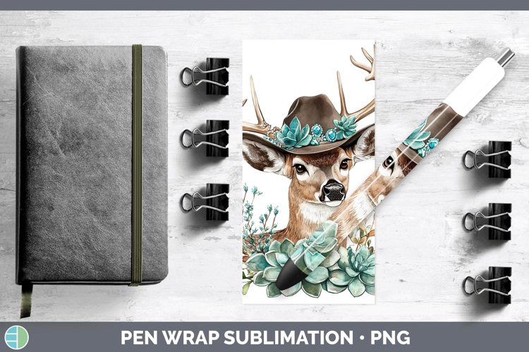 Woodland Teal Cowboy Deer Pen Wrap Sublimation Pen Designs