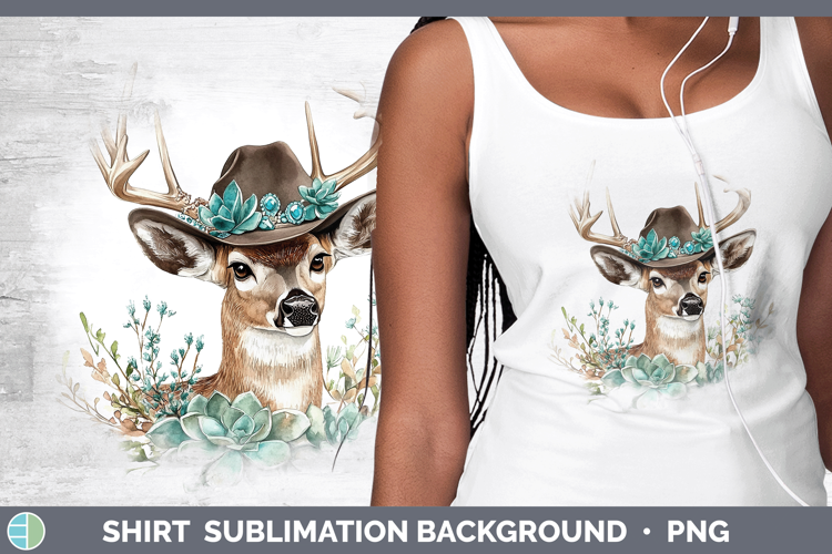Woodland Teal Cowboy Deer Shirt Sublimation Background Desig