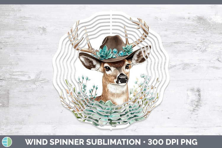 Woodland Teal Cowboy Deer Wind Spinner Sublimation Spinner D