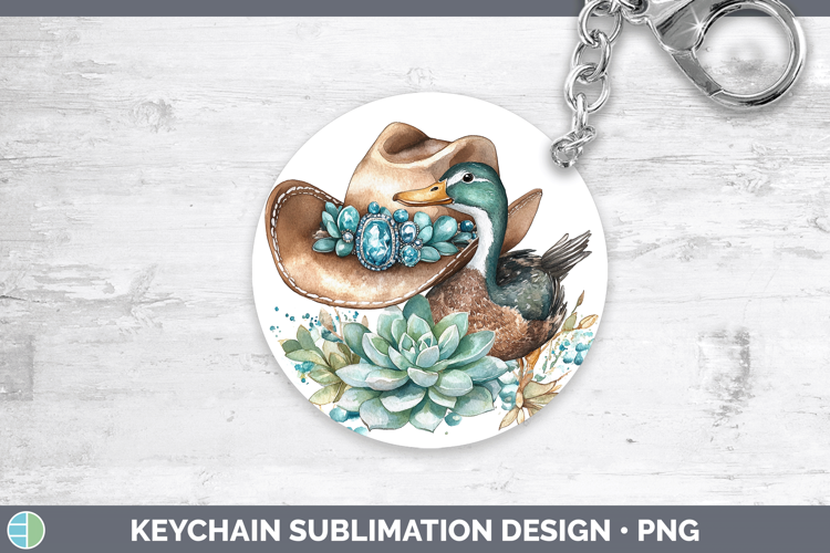 Woodland Teal Cowboy Duck Keychain Sublimation Keyring Desig